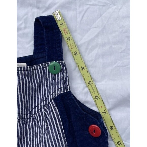 Vintage 70s 80s Boys Sz 18 Month Baby Railroad Stripe Overalls Train Buttons - Picture 7 of 15